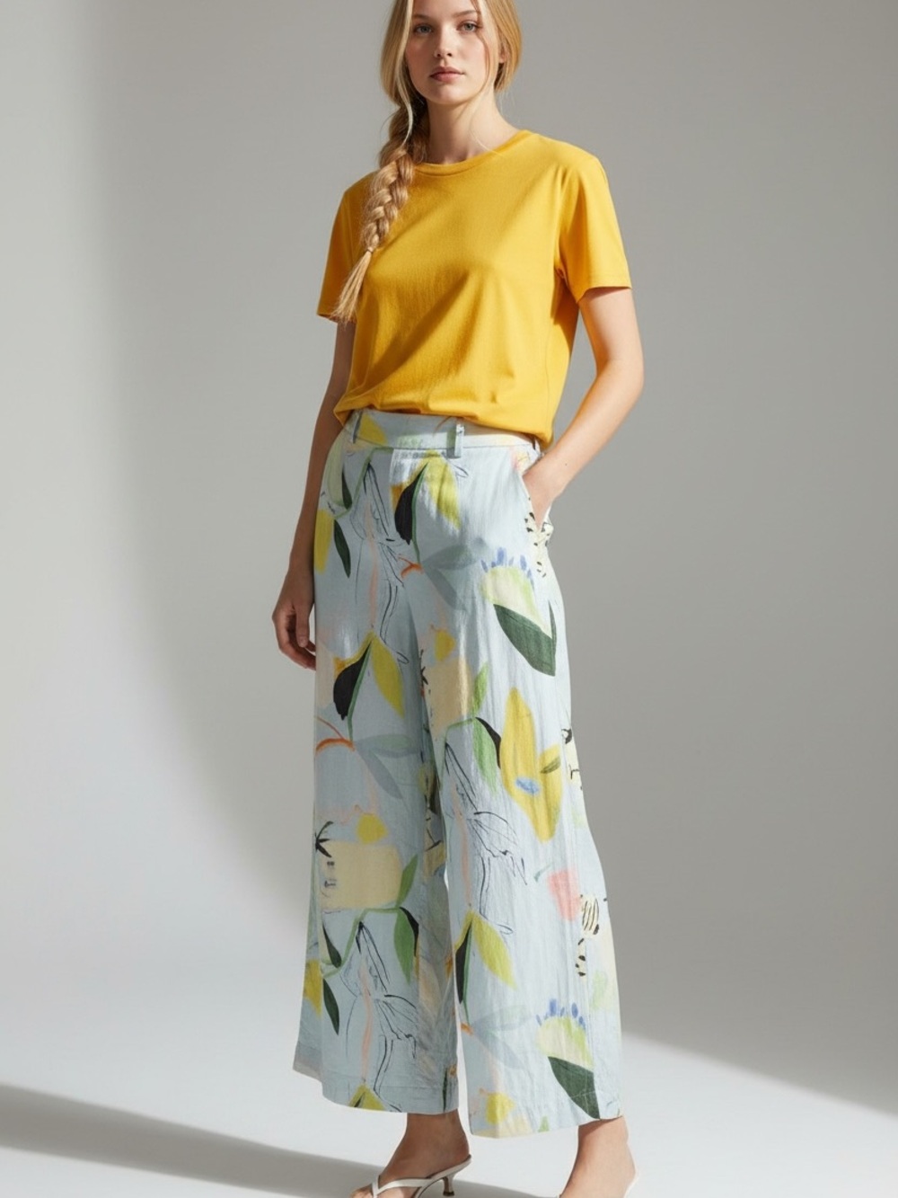 Gorman x Kaitlin Johnson artist collaboration linen wide leg L pastel/ Floral. - Picture 3 of 6
